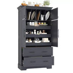 Whisen 72,6'' H Meuble de cuisine autoportant, Buffets, Grand placard de rangement avec 4 portes
