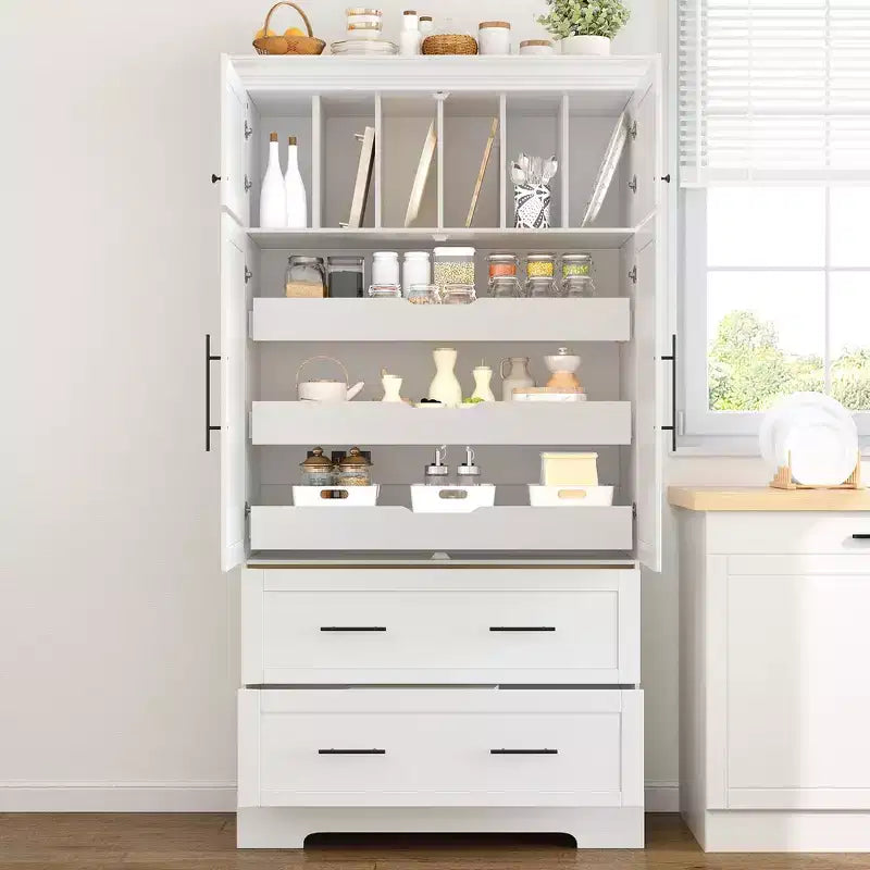 Whisen 72,6'' H Meuble de cuisine autoportant, Buffets, Grand placard de rangement avec 4 portes
