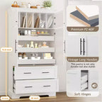 Whisen 72,6'' H Meuble de cuisine autoportant, Buffets, Grand placard de rangement avec 4 portes