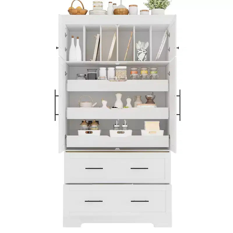 Whisen 72,6'' H Meuble de cuisine autoportant, Buffets, Grand placard de rangement avec 4 portes