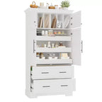 Whisen 72,6'' H Meuble de cuisine autoportant, Buffets, Grand placard de rangement avec 4 portes