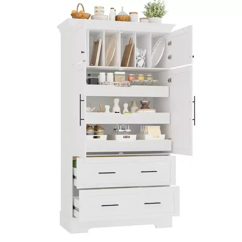 Whisen 72,6'' H Meuble de cuisine autoportant, Buffets, Grand placard de rangement avec 4 portes