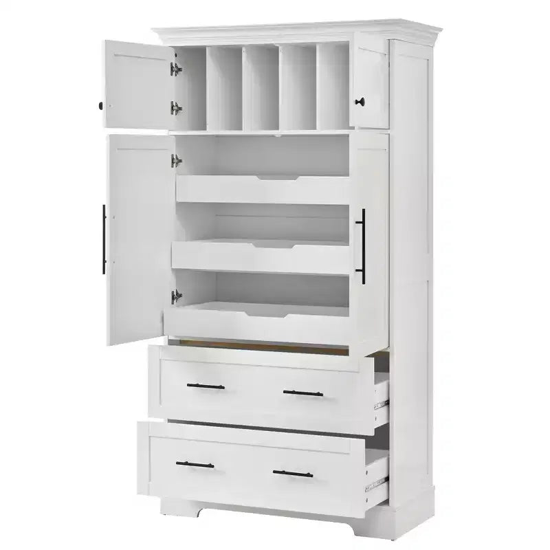 Whisen 72,6'' H Meuble de cuisine autoportant, Buffets, Grand placard de rangement avec 4 portes