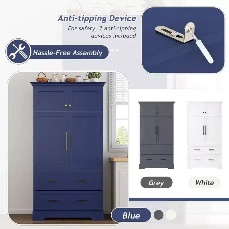 Whisen 72,6'' H Meuble de cuisine autoportant, Buffets, Grand placard de rangement avec 4 portes