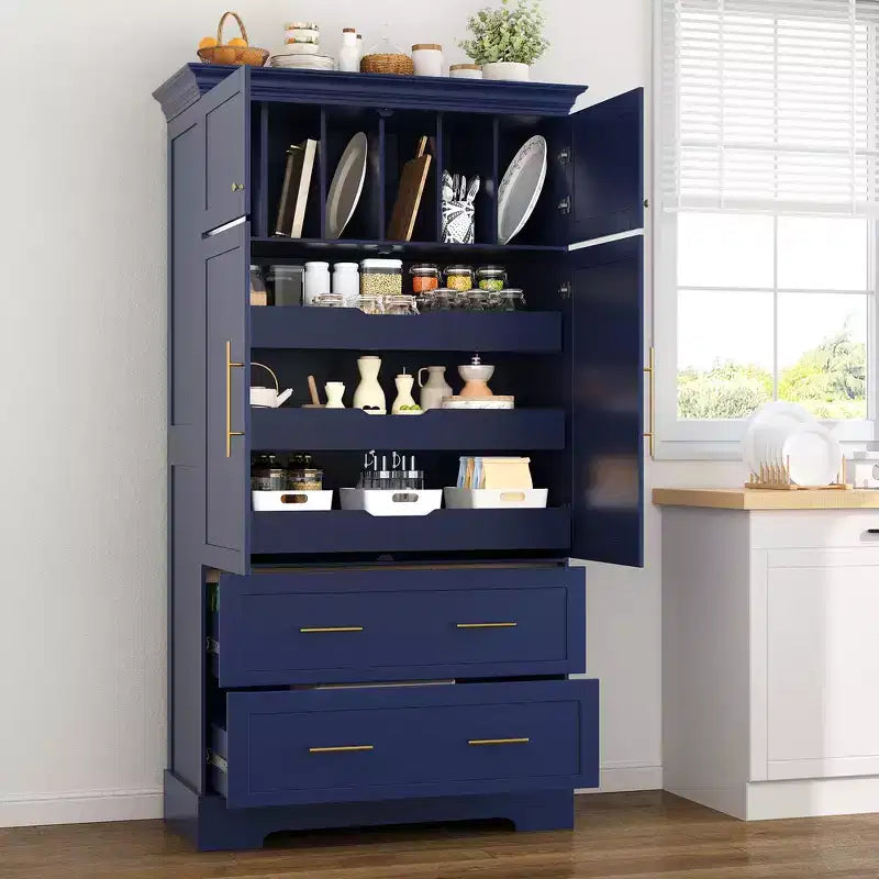 Whisen 72.6'' Tall Freestanding Kitchen Pantry, Buffets, Large Storage Cabinet Cupboard With 4 Doors