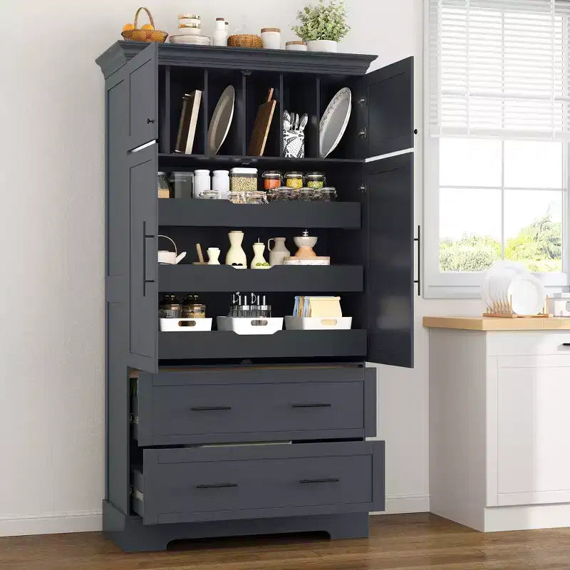 Whisen 72,6'' H Meuble de cuisine autoportant, Buffets, Grand placard de rangement avec 4 portes