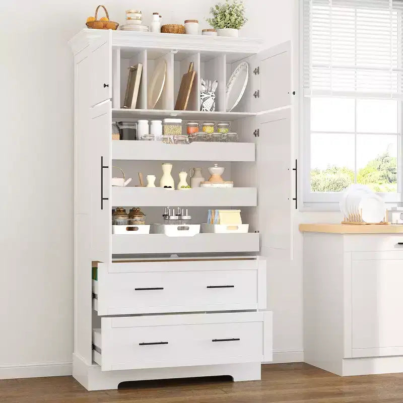 Whisen 72,6'' H Meuble de cuisine autoportant, Buffets, Grand placard de rangement avec 4 portes