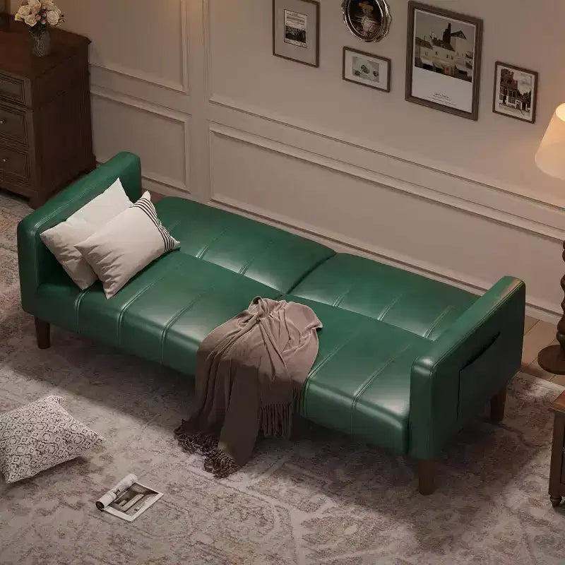 Canapé-lit futon moderne en similicuir de 75 pouces, causeuse du milieu du siècle pour petit espace, salon et chambre à coucher