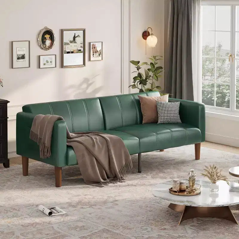 Canapé-lit futon moderne en similicuir de 75 pouces, causeuse du milieu du siècle pour petit espace, salon et chambre à coucher