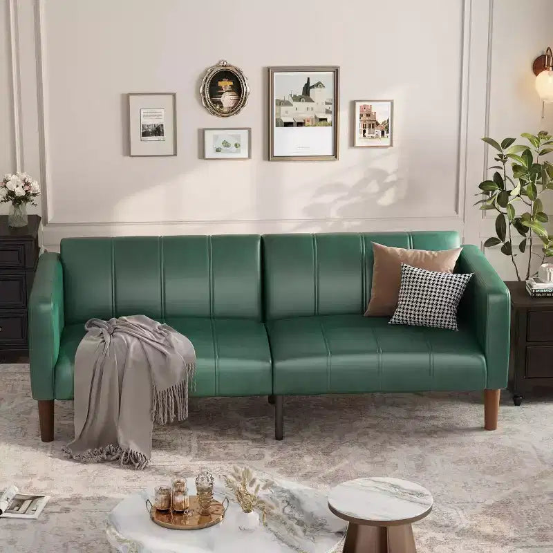 Canapé-lit futon moderne en similicuir de 75 pouces, causeuse du milieu du siècle pour petit espace, salon et chambre à coucher
