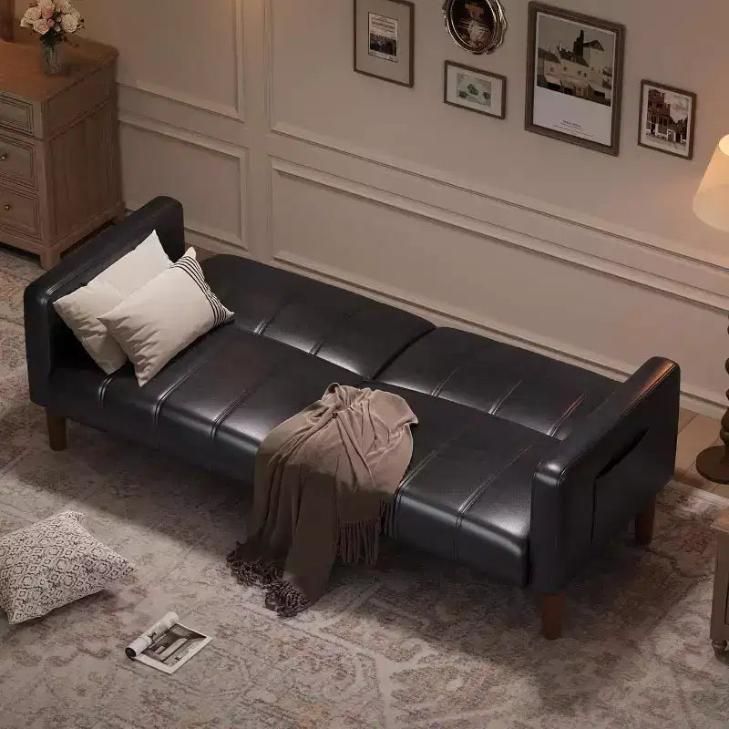 Canapé-lit futon moderne en similicuir de 75 pouces, causeuse du milieu du siècle pour petit espace, salon et chambre à coucher