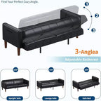 Canapé-lit futon moderne en similicuir de 75 pouces, causeuse du milieu du siècle pour petit espace, salon et chambre à coucher