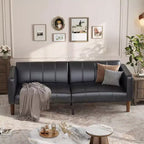 Canapé-lit futon moderne en similicuir de 75 pouces, causeuse du milieu du siècle pour petit espace, salon et chambre à coucher