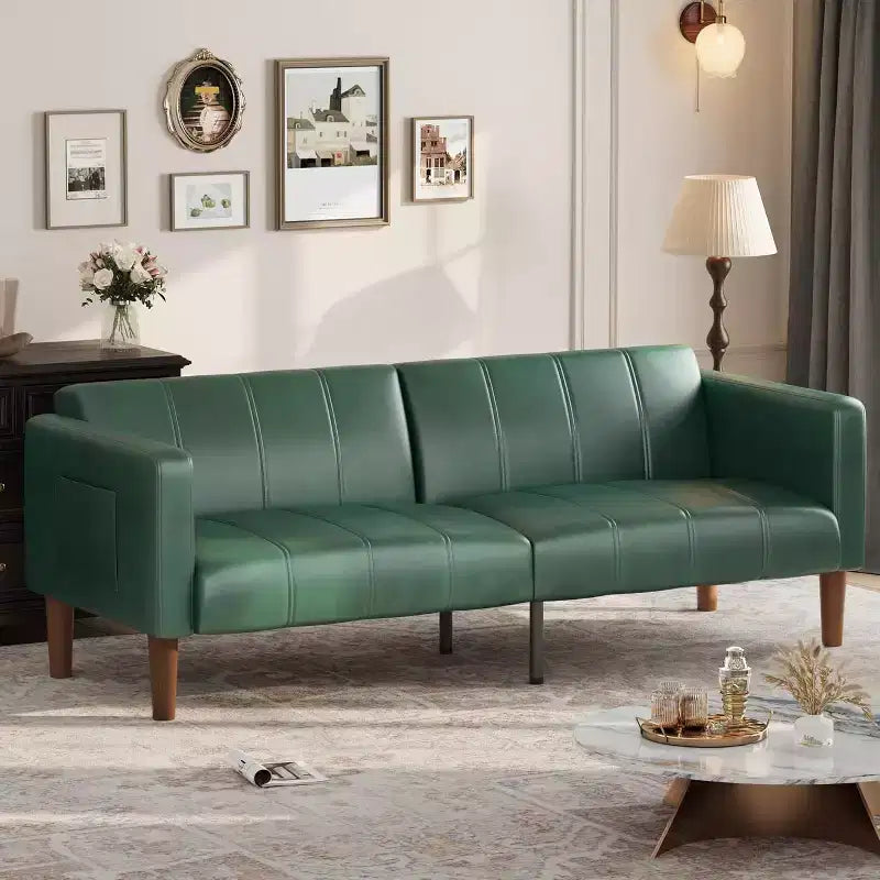 Canapé-lit futon moderne en similicuir de 75 pouces, causeuse du milieu du siècle pour petit espace, salon et chambre à coucher