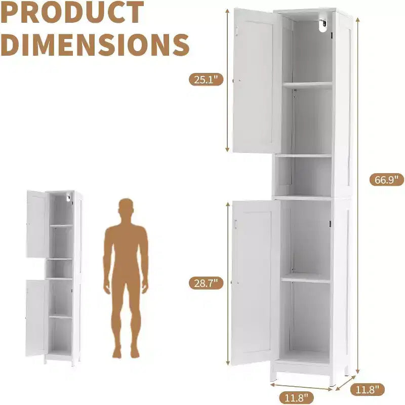 Armoire de rangement de salle de bain haute et étroite avec portes doubles - Meuble de rangement autoportant pour petits espaces