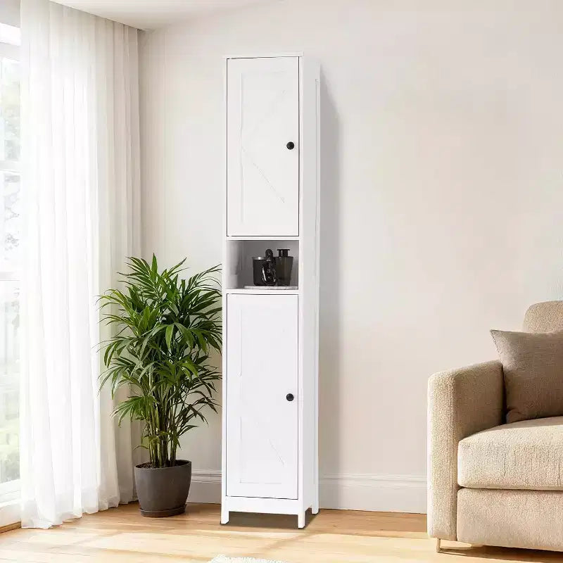 Armoire de rangement de salle de bain haute et étroite avec portes doubles - Meuble de rangement autoportant pour petits espaces