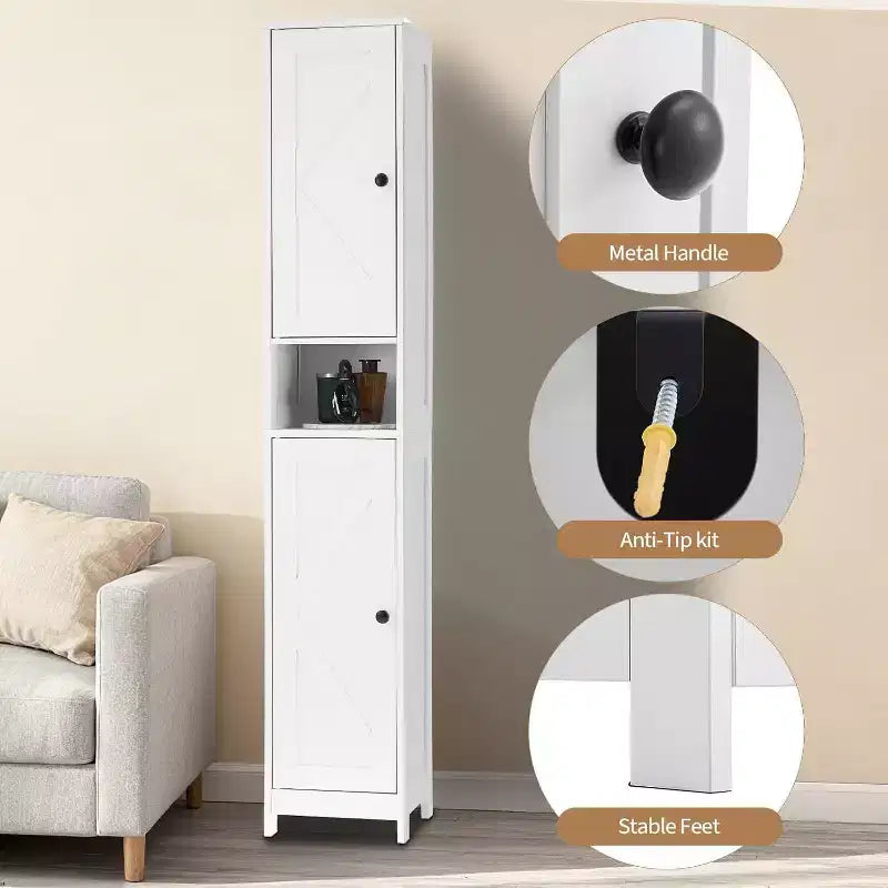 Armoire de rangement de salle de bain haute et étroite avec portes doubles - Meuble de rangement autoportant pour petits espaces