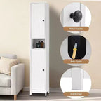 Armoire de rangement de salle de bain haute et étroite avec portes doubles - Meuble de rangement autoportant pour petits espaces
