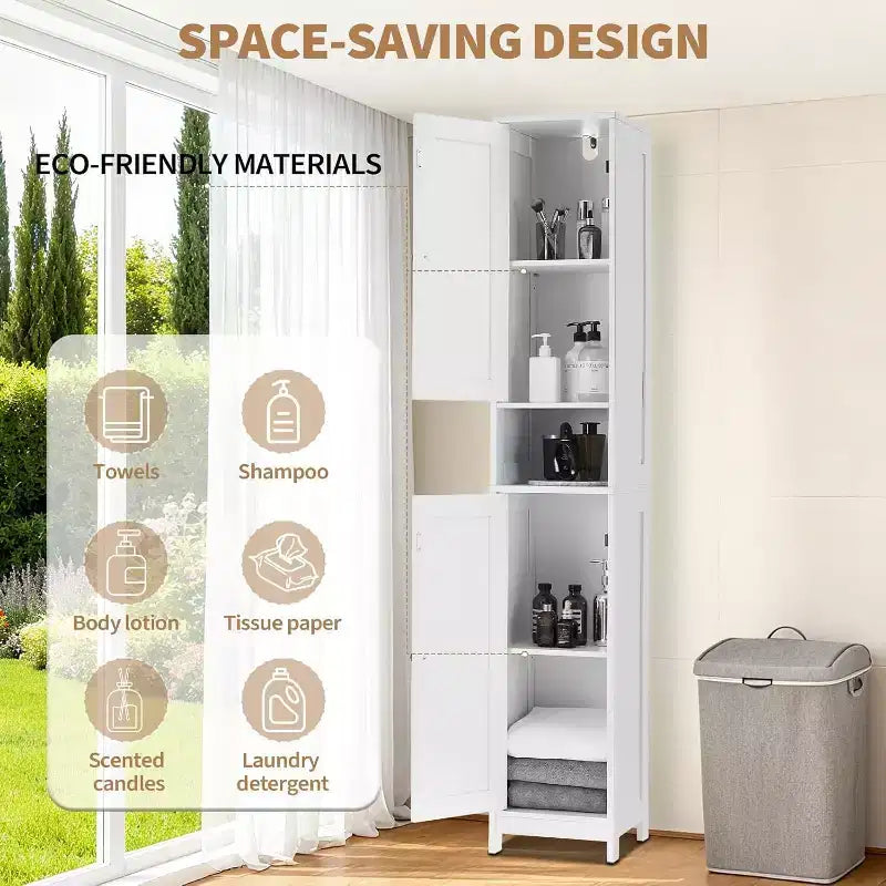 Armoire de rangement de salle de bain haute et étroite avec portes doubles - Meuble de rangement autoportant pour petits espaces