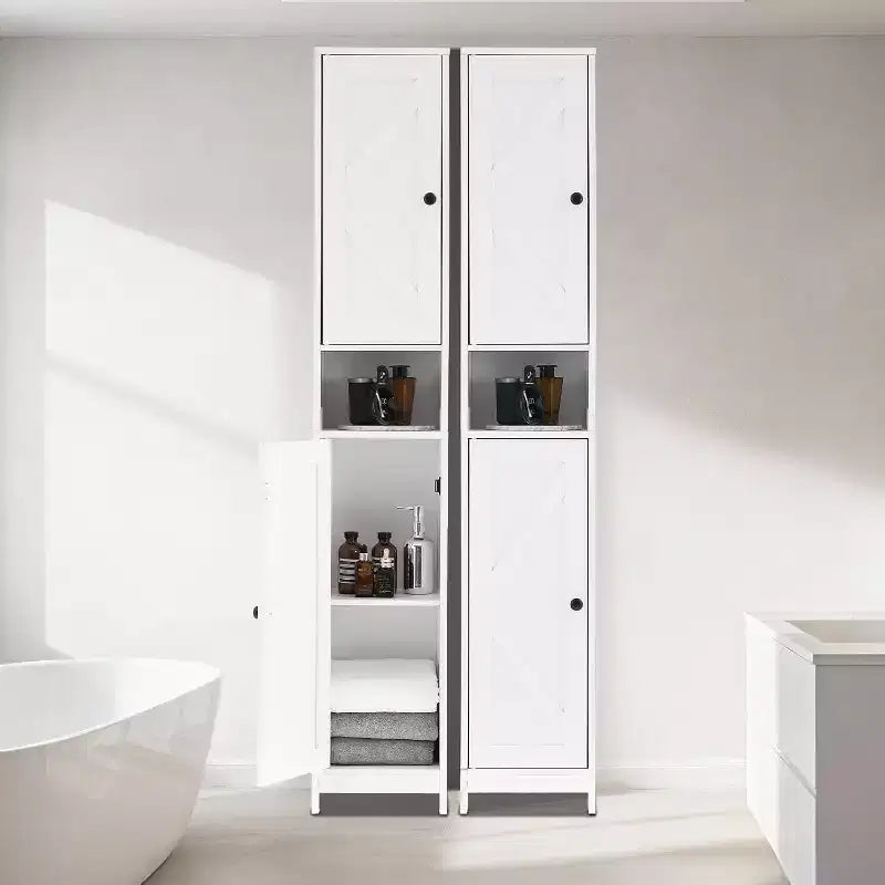 Armoire de rangement de salle de bain haute et étroite avec portes doubles - Meuble de rangement autoportant pour petits espaces