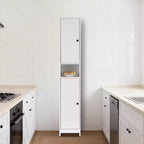 Armoire de rangement de salle de bain haute et étroite avec portes doubles - Meuble de rangement autoportant pour petits espaces