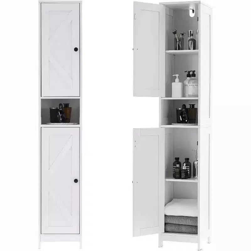 Armoire de rangement de salle de bain haute et étroite avec portes doubles - Meuble de rangement autoportant pour petits espaces