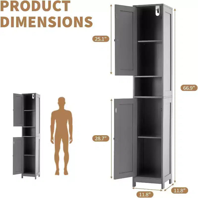 Armoire de rangement de salle de bain haute et étroite avec portes doubles - Meuble de rangement autoportant pour petits espaces