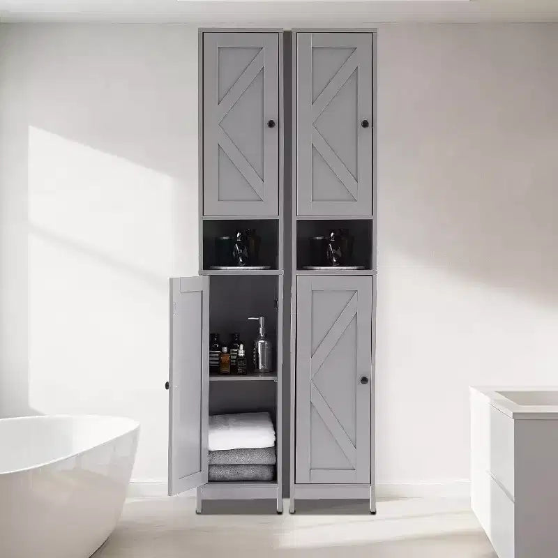 Armoire de rangement de salle de bain haute et étroite avec portes doubles - Meuble de rangement autoportant pour petits espaces