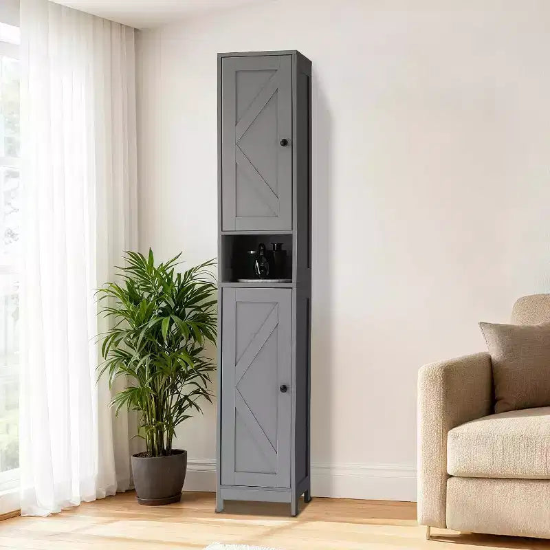 Armoire de rangement de salle de bain haute et étroite avec portes doubles - Meuble de rangement autoportant pour petits espaces