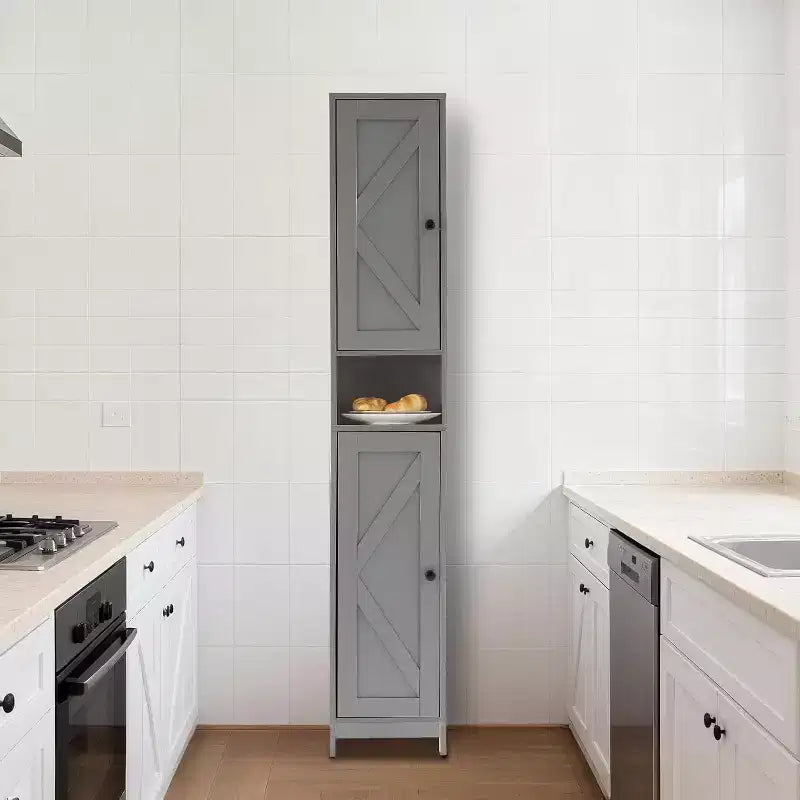 Armoire de rangement de salle de bain haute et étroite avec portes doubles - Meuble de rangement autoportant pour petits espaces