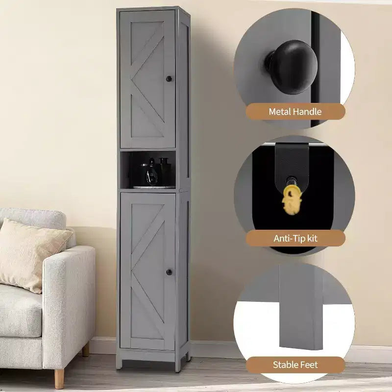Armoire de rangement de salle de bain haute et étroite avec portes doubles - Meuble de rangement autoportant pour petits espaces