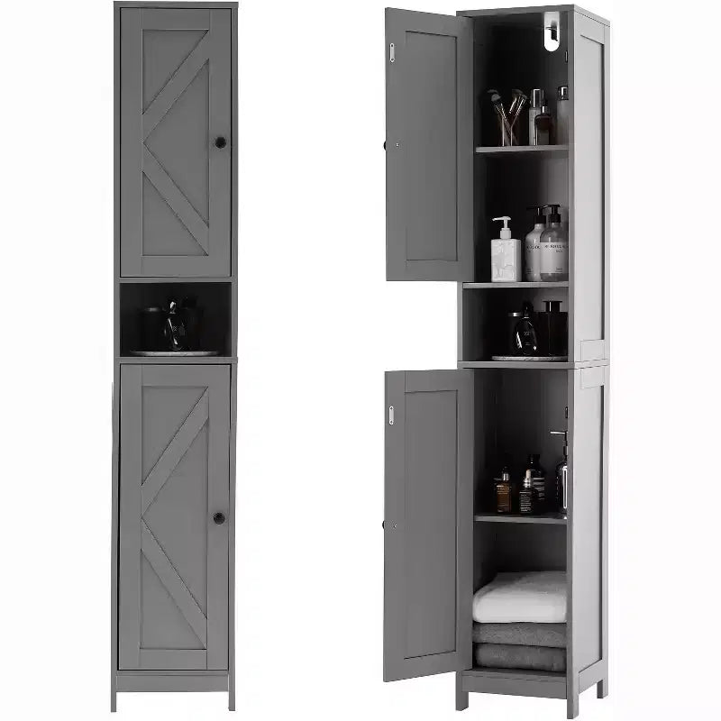Armoire de rangement de salle de bain haute et étroite avec portes doubles - Meuble de rangement autoportant pour petits espaces