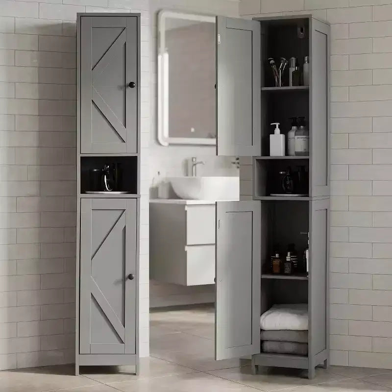 Slim Tall Bathroom Storage Cabinet with Double Doors - Freestanding Floor Cabinet for Small Spaces