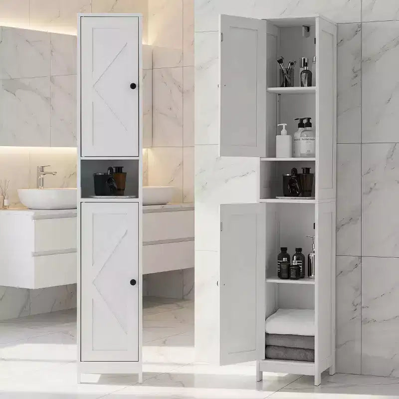 Armoire de rangement de salle de bain haute et étroite avec portes doubles - Meuble de rangement autoportant pour petits espaces