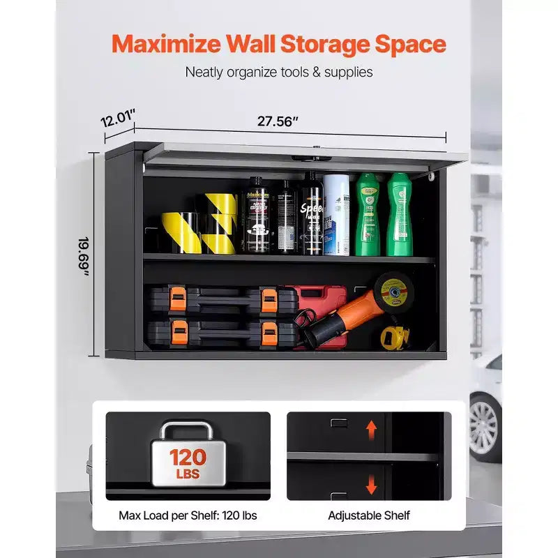 VIYET 19.7 Armoire Murale Métallique - Porte Basculante, Charge 240LBS, Idéal pour Garage, Sous-Sol, Cuisine, Entrepôt. Assemblage Requis