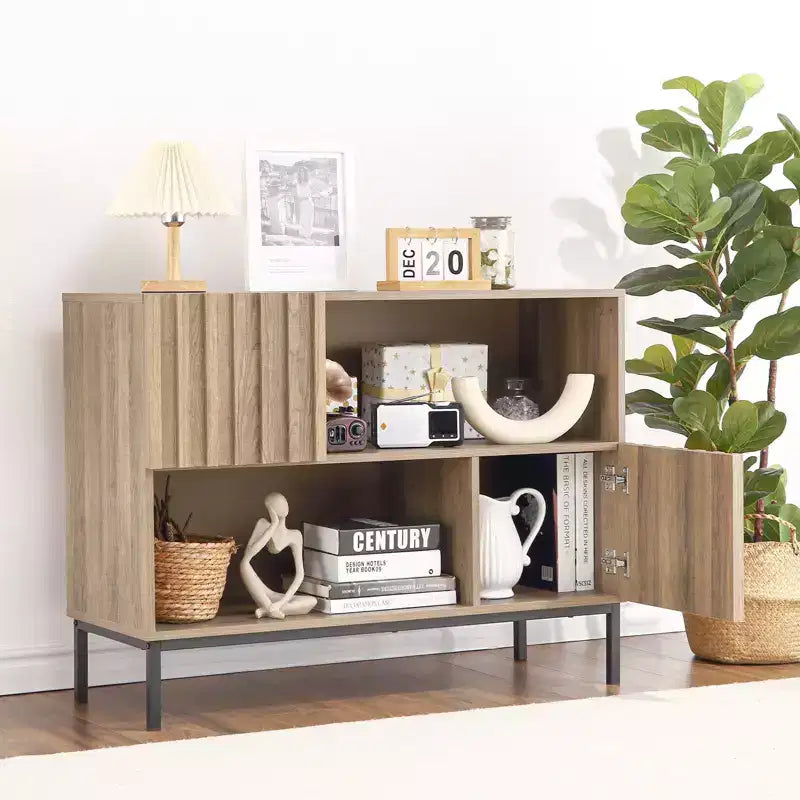 COZONY 40 Fluted Accent Storage Cabinet, Entryway Table w/ Wavy Strip Design, Media Console