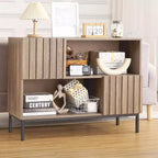 Meuble de rangement COZONY 40 à façade cannelée, console d'entrée avec motif à rayures ondulées, meuble TV.
