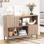 Meuble de rangement COZONY 40 à façade cannelée, console d'entrée avec motif à rayures ondulées, meuble TV.