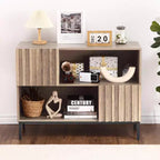 Meuble de rangement COZONY 40 à façade cannelée, console d'entrée avec motif à rayures ondulées, meuble TV.