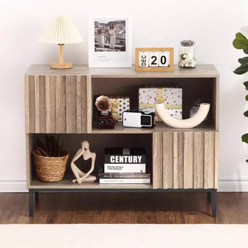 Meuble de rangement COZONY 40 à façade cannelée, console d'entrée avec motif à rayures ondulées, meuble TV.