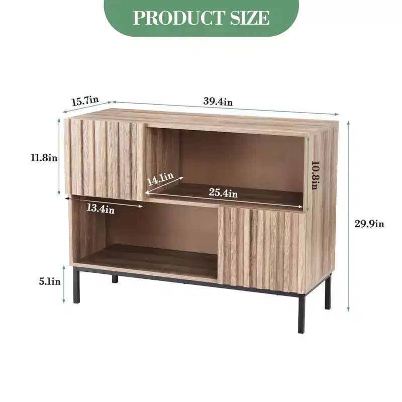 Meuble de rangement COZONY 40 à façade cannelée, console d'entrée avec motif à rayures ondulées, meuble TV.