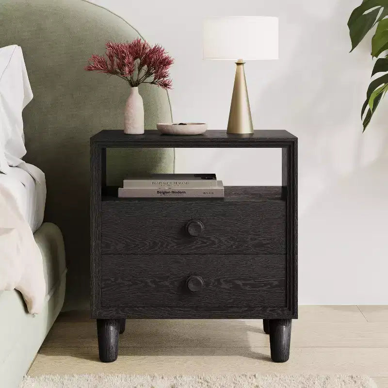 Christopher Knight Home Ramona Modern Nightstand with 2 Drawers and Open Shelf
