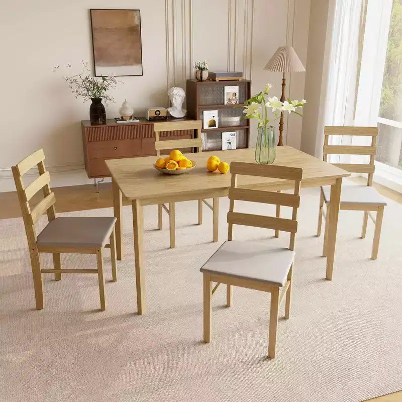 MAYEERTY Ensemble de salle à manger 5 pièces, table et chaises en bois massif, table rectangulaire couleur bois naturel + 4 chaises à dossier pour salle à manger
