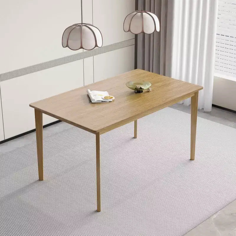 MAYEERTY Ensemble de salle à manger 5 pièces, table et chaises en bois massif, table rectangulaire couleur bois naturel + 4 chaises à dossier pour salle à manger