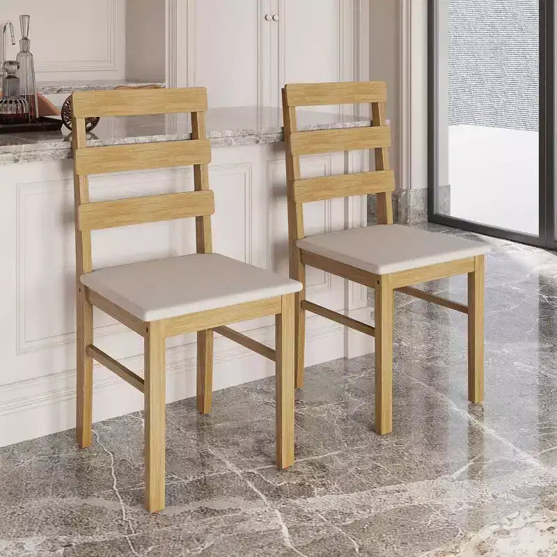 MAYEERTY Ensemble de salle à manger 5 pièces, table et chaises en bois massif, table rectangulaire couleur bois naturel + 4 chaises à dossier pour salle à manger