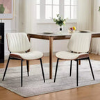 Chaises de salle à manger modernes du milieu du siècle, lot de 2, avec revêtement en cuir PU, dossier en bois courbé de noyer et pieds réglables