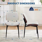 Chaises de salle à manger modernes du milieu du siècle, lot de 2, avec revêtement en cuir PU, dossier en bois courbé de noyer et pieds réglables