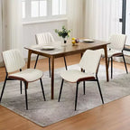 Chaises de salle à manger modernes du milieu du siècle, lot de 2, avec revêtement en cuir PU, dossier en bois courbé de noyer et pieds réglables