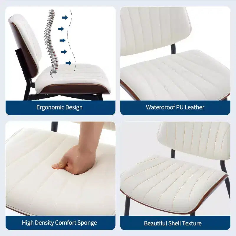 Chaises de salle à manger modernes du milieu du siècle, lot de 2, avec revêtement en cuir PU, dossier en bois courbé de noyer et pieds réglables