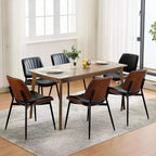 Chaises de salle à manger modernes du milieu du siècle, lot de 2, avec revêtement en cuir PU, dossier en bois courbé de noyer et pieds réglables